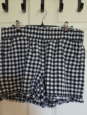 LOFT Black & White Gingham Ruffle-Hem Shorts